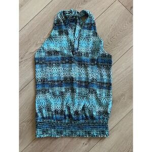 Veronica‎ M Twist Front Halter Tank Top Blue Black XS Snake Print